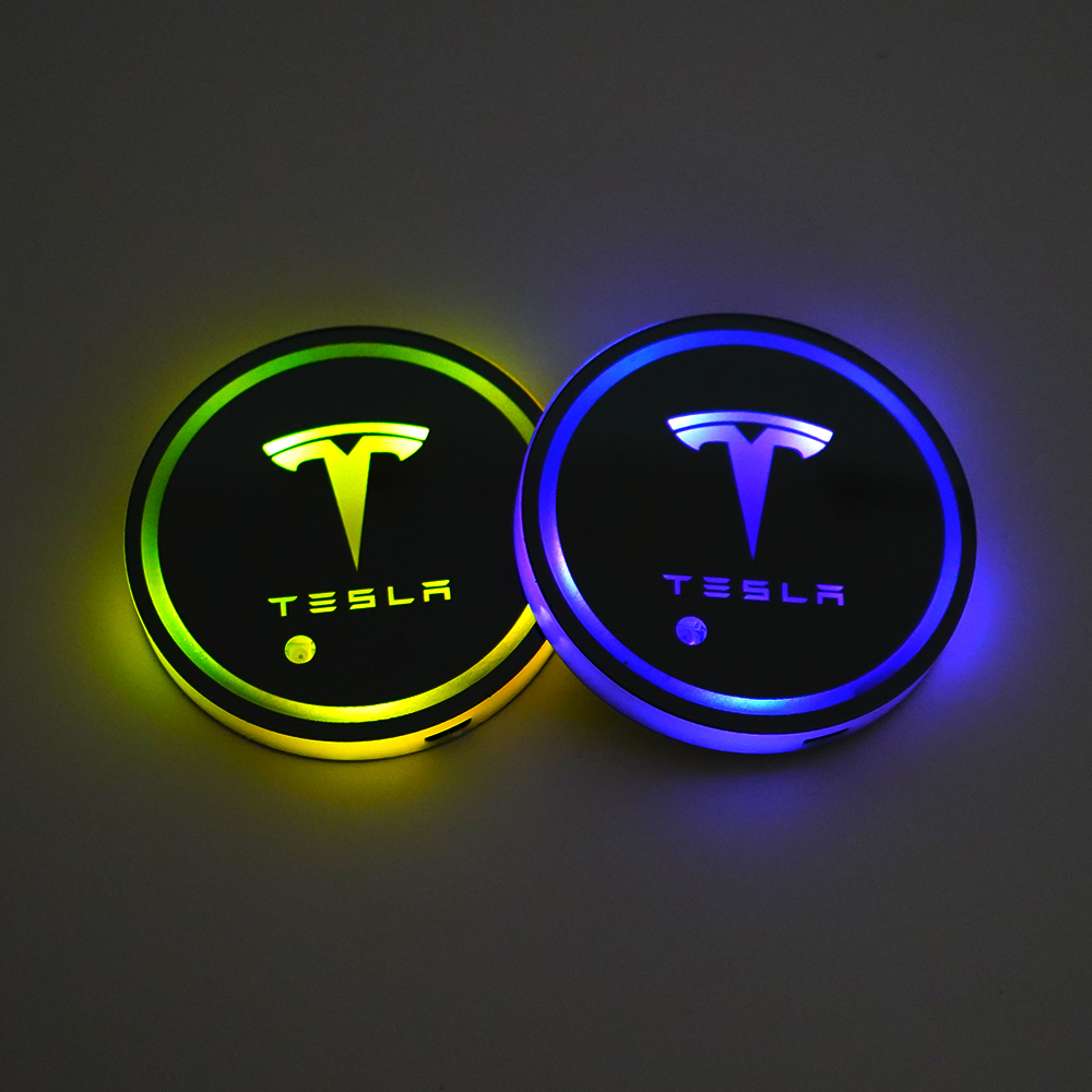 LED Car Cup Halterlichter für Tesla Model Y X S 3 mit USB -Ladebechmatte 