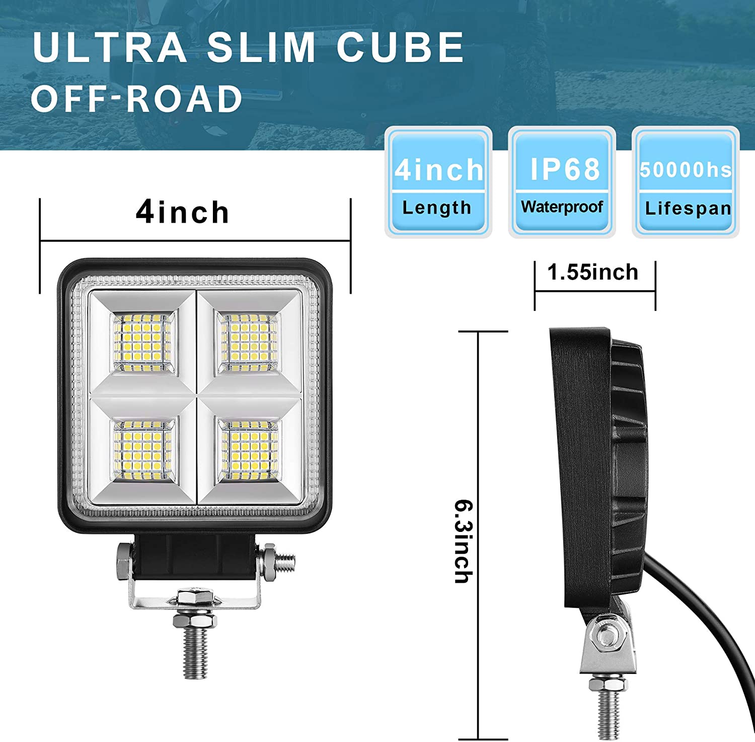 4 Zoll quadratisch LED -Hochwasserstrahl Arbeitslichter